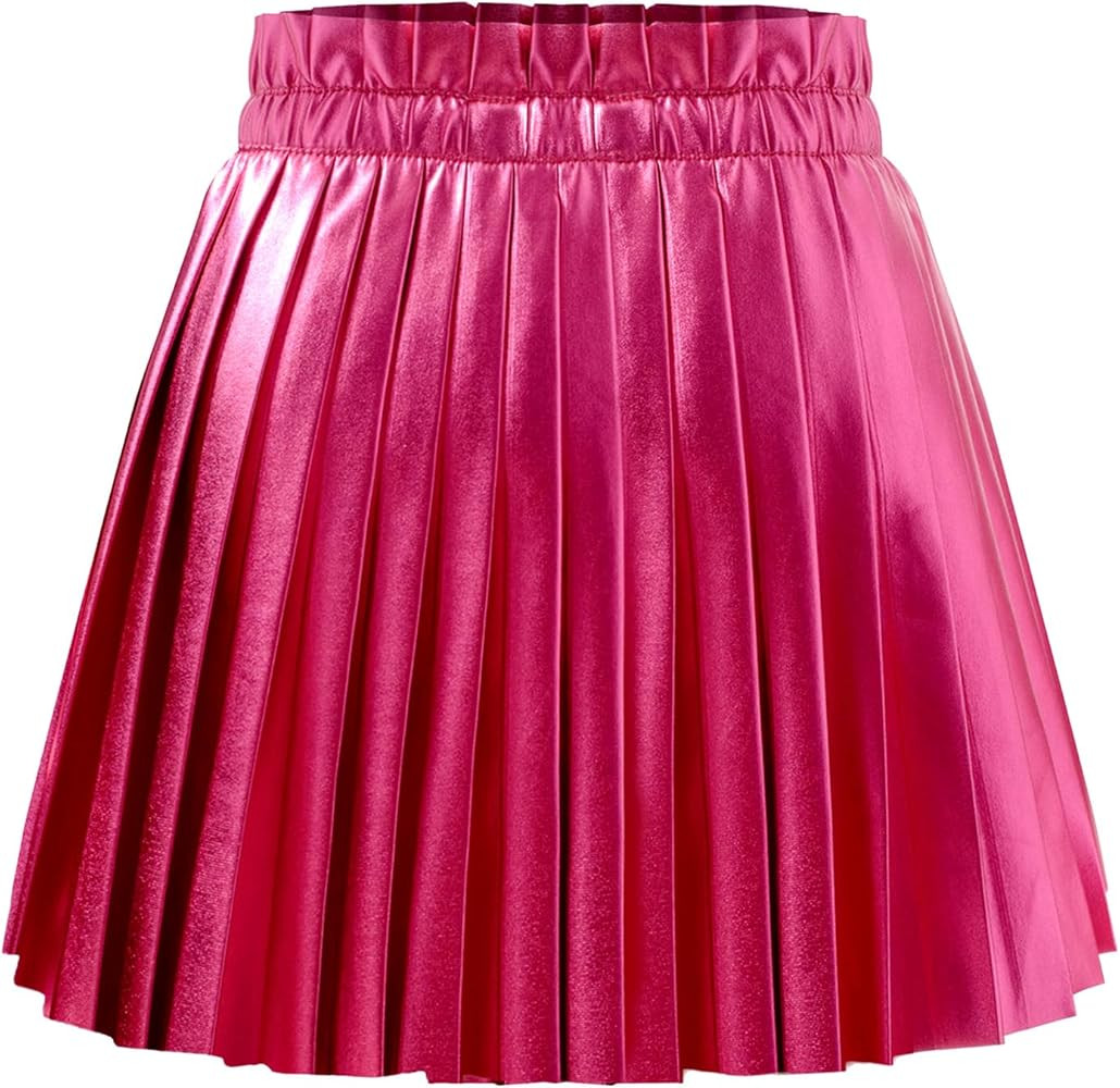 Pu Leather Skirts for Girls Kids & Teen Elastic Waist Faux Leather Pleated Skirt with Built-in Sh... | Amazon (US)