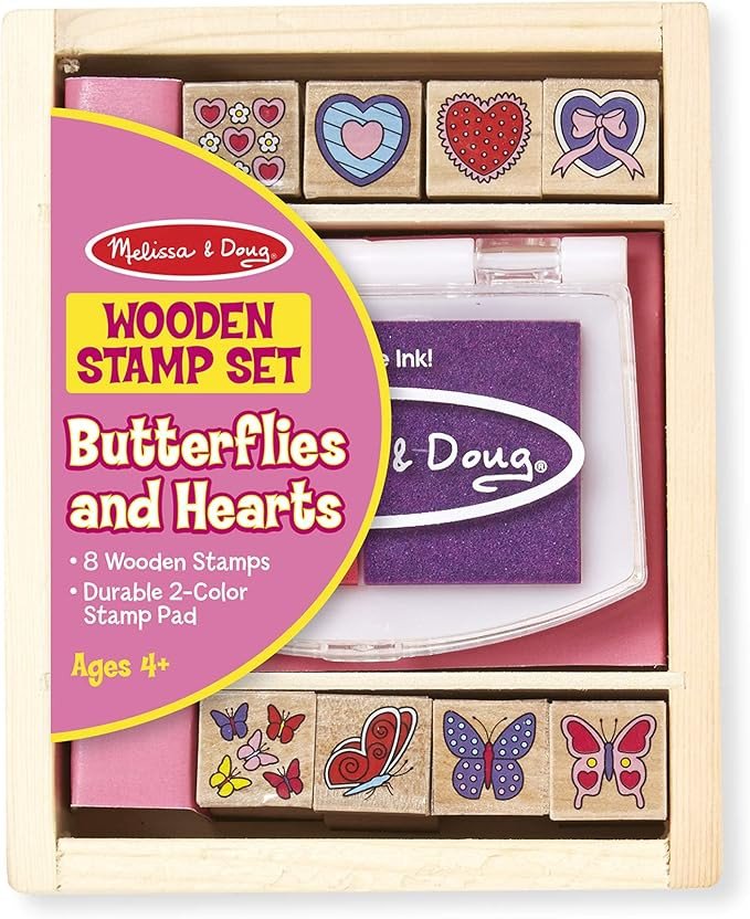 Melissa & Doug Butterfly and Heart Wooden Stamp Set: 8 Stamps and 2-Color Stamp Pad | Amazon (US)