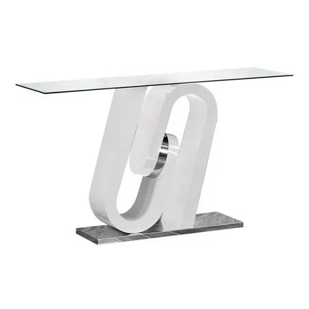 Clear Glass Console Table with White Glossy Support and Stainless Steel Base | Walmart (US)