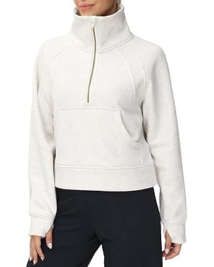 THE GYM PEOPLE Womens' Half Zip Pullover Fleece Stand Collar Crop Sweatshirt with Pockets Thumb H... | Amazon (US)