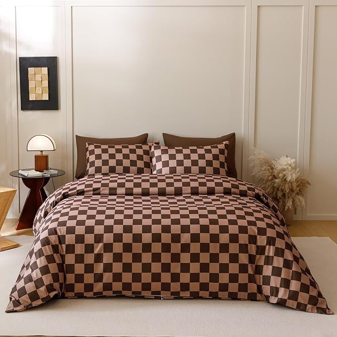 Houseri Brown Plaid Comforter Set Full Chocolate Coffee Color Chessboard Bedding Sets Mocha Buffa... | Amazon (US)