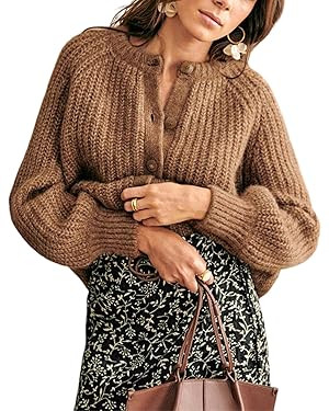 Bianstore Women's Casual Long Sleeve Crewneck Button Down Cardigan Sweater Knit Outwear | Amazon (US)