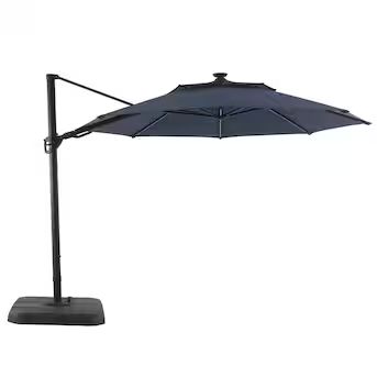 allen + roth 11-ft Blue Solar Powered Crank Offset Patio Umbrella with Base | Lowe's
