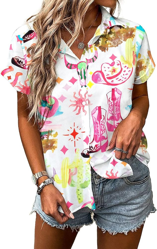 Western Shirt for Women Cowgirl Shirts Boho Graphic Button Down Country Concert Outfits Retro Cow... | Amazon (US)