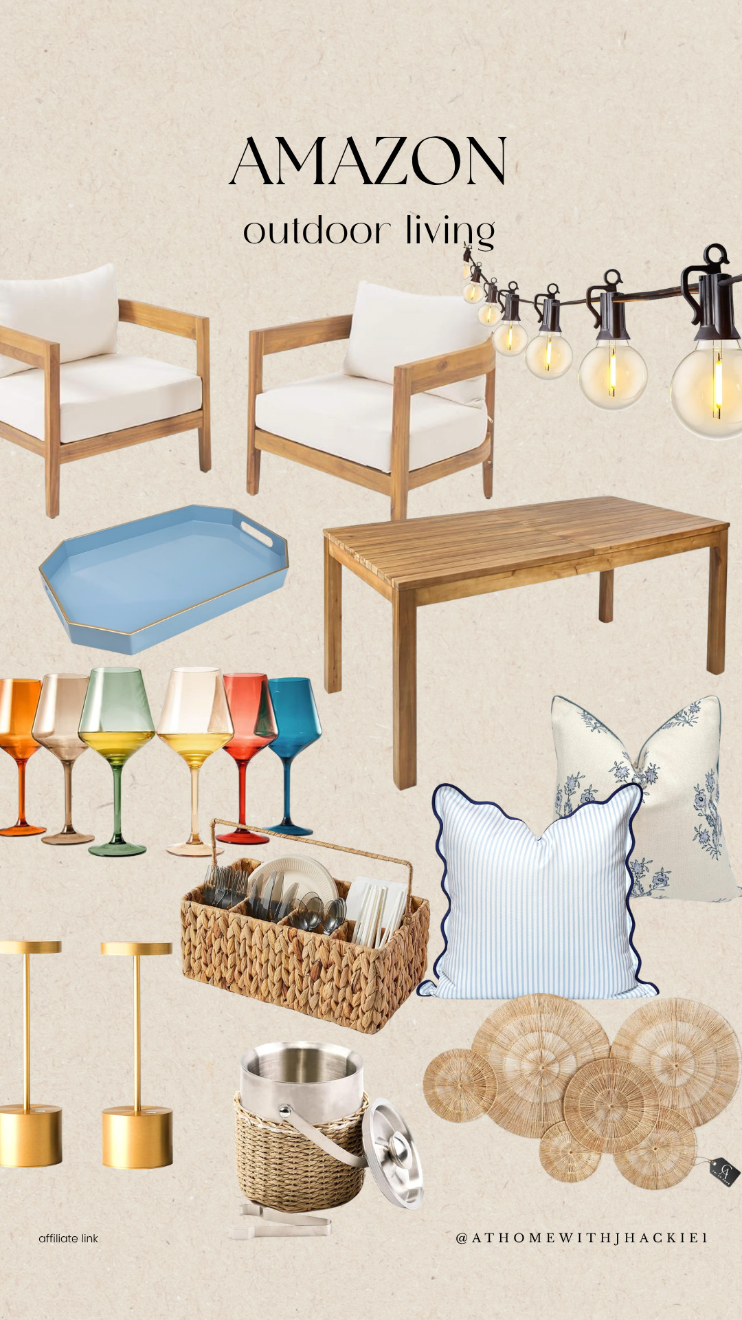 Amazon outdoor furniture, patio furniture set amazon, outdoor living essentials, backyard entertaining ideas, outdoor decor aesthetic, patio styling ideas, neutral outdoor furniture, wooden patio chairs modern, outdoor coffee table wood, string lights patio ambiance, outdoor hosting essentials, acrylic wine glasses outdoor, outdoor serving tray aesthetic, woven flatware caddy picnic, outdoor throw pillows blue white, summer patio decor ideas, backyard setup inspiration, outdoor entertaining must haves, affordable patio decor amazon, warm outdoor lighting ideas

#LTKSeasonal #LTKHome
