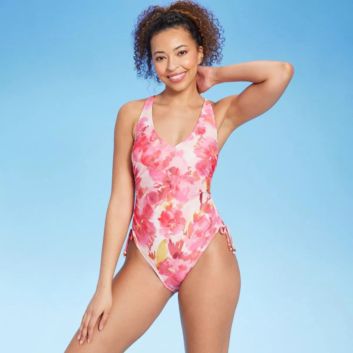 Women's Plunge Side-Tie One Piece Swimsuit - Shade & Shore™ Multi Floral Print | Target