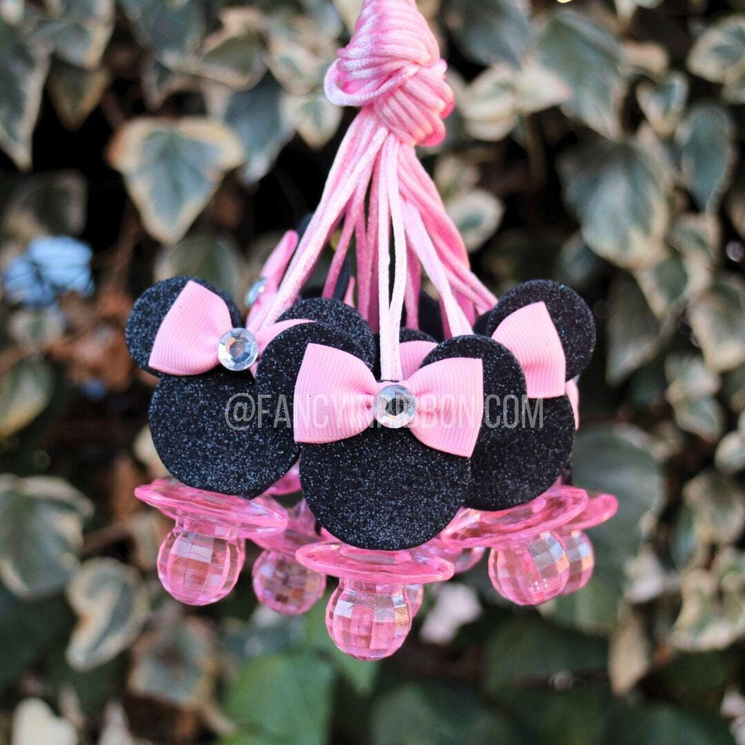 12 Baby Pink Bow Mouse Themed Baby Shower Pacifier Necklaces - Baby Shower Games - Party Decorati... | Etsy (US)