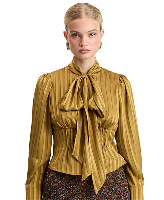 Women's Long-Puff Sleeve Scarf-Tie Neck Blouse | Macy's