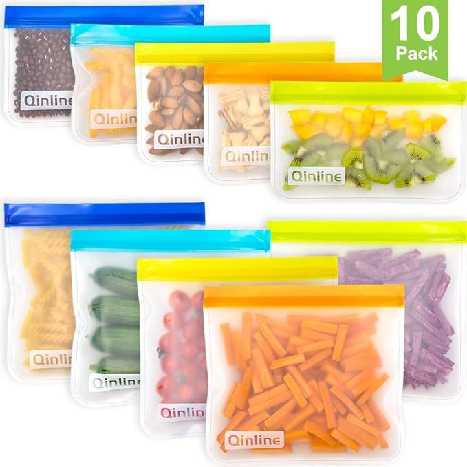 Reusable Storage Bags - 10 Pack Leakproof Freezer Bag(5 Reusable Sandwich Bags + 5 Reusable Snack... | Amazon (US)