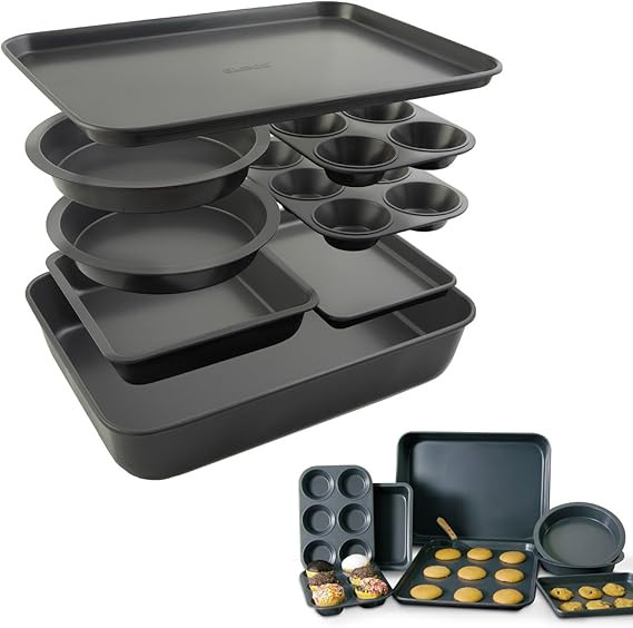 Elbee Home 8-Piece Nonstick Aluminized Steel, Space Saving Baking Set , With Deep Roasting Pan, C... | Amazon (US)