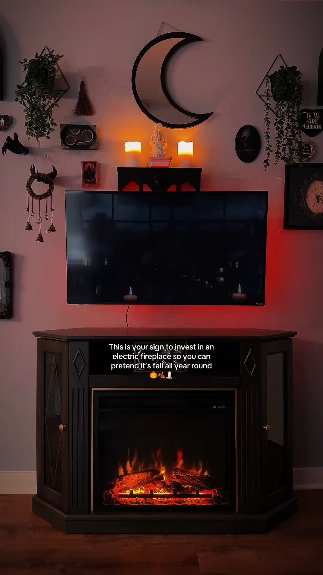 Obsessed with my new electric fireplace! 

Dark academia, dark home decor, goth home, gothic home, halloween, Halloween decor, summerween 

#LTKSummerEdit #LTKHome #LTKSeasonal