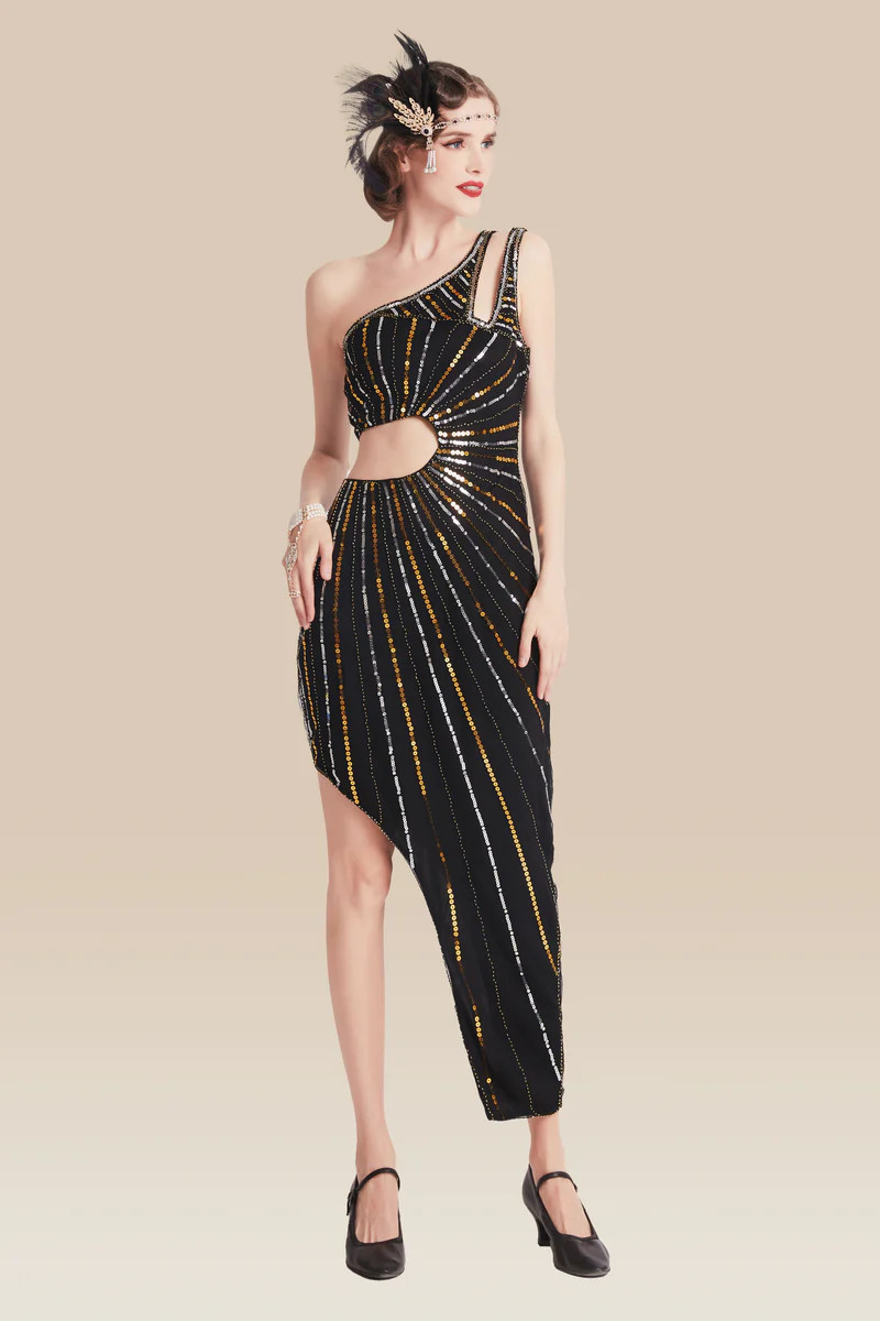 Shop 1920s Dresses - Asymmetrical Sequin Cocktail Dress | BABEYOND | BABEYOND
