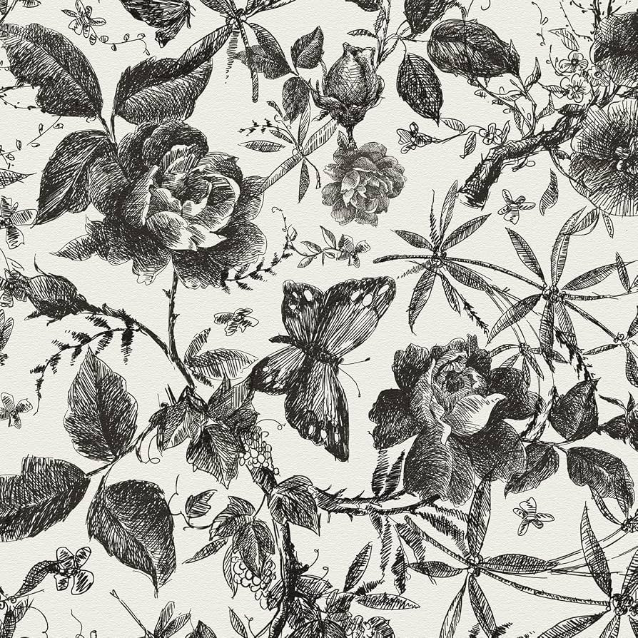 Floral Wallpaper Peel and Stick, Vintage Black and White Rose Removable Vinyl Self Adhesive Wallp... | Amazon (US)