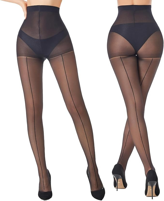 Back Seam Pantyhose for Women High Waist Sheer Tights with Line Down Back Sexy Seamd Stockings 2 ... | Amazon (US)