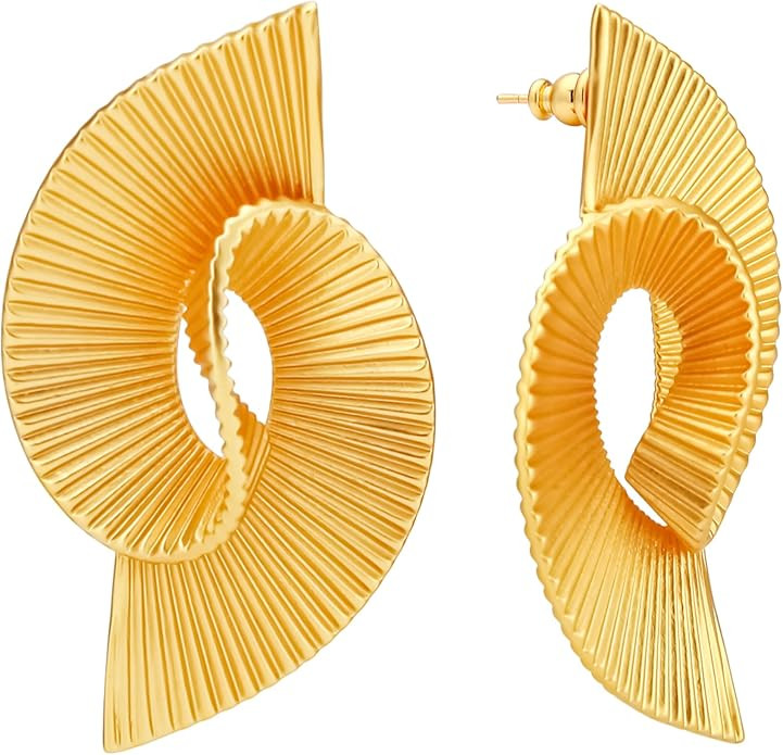 18K Gold Dangle Earrings for Women, Thick and Sturdy Hypoallergenic Exaggerated Striped Twist Fas... | Amazon (US)
