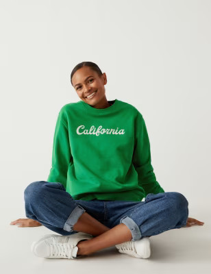 Cotton Rich Slogan Crew Neck Sweatshirt | M&S Collection | M&S | Marks & Spencer (UK)