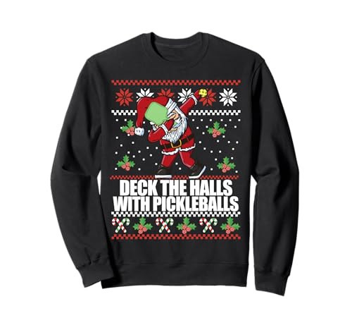 DECK THE HALLS PICKLE BALLS Ugly Christmas Pickleball Memes Sweatshirt | Amazon (US)