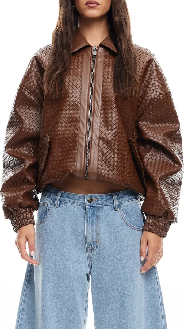 LIONESS Kenny Woven Faux Leather Bomber Jacket | Nordstrom | Nordstrom