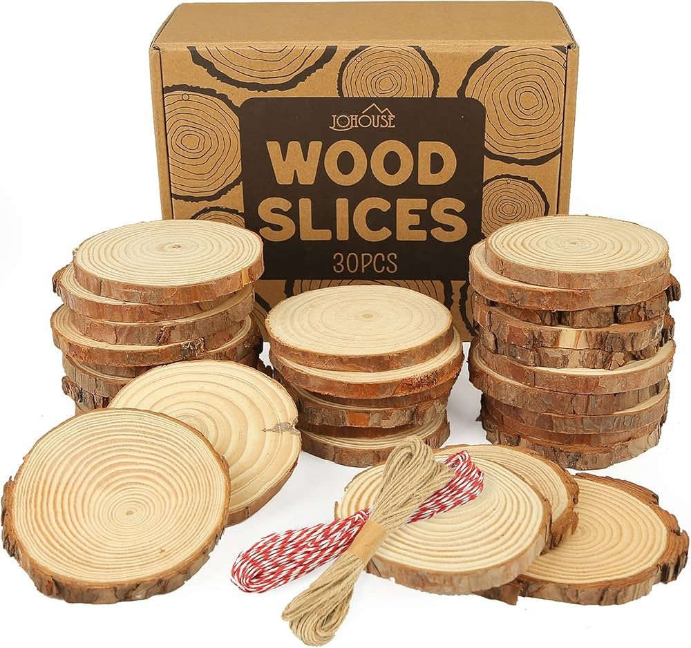JOHOUSE 30PCS Natural Wood Slices, 4Inch Unfinished Natural Wood Slices Circles Wooden Circles, 3... | Amazon (US)