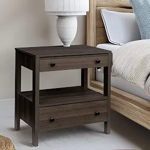 Nightstand with Charging Station, Wood Storage End Table with 2 Drawers & Open Shelf, Modern Beds... | Amazon (US)