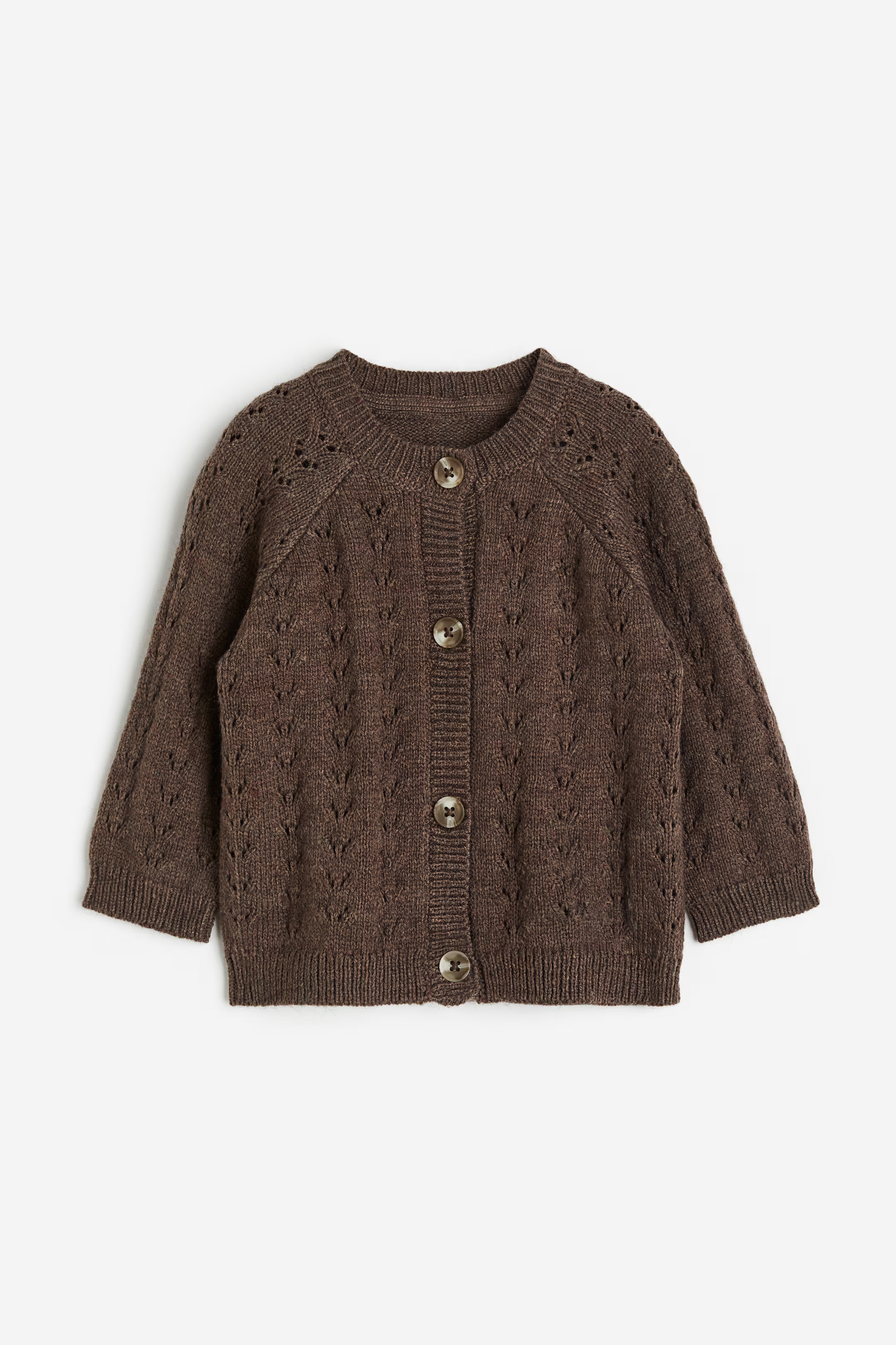 Pointelle-knit Cardigan - Dark brown - Kids | H&M US | H&M (US + CA)