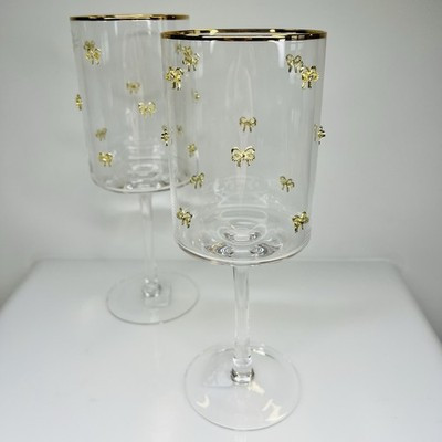 Christmas Wine Glasses Gold Bow Rhinestone Jeweled Elegant Cocktail Bar Set of 2 | eBay | eBay US