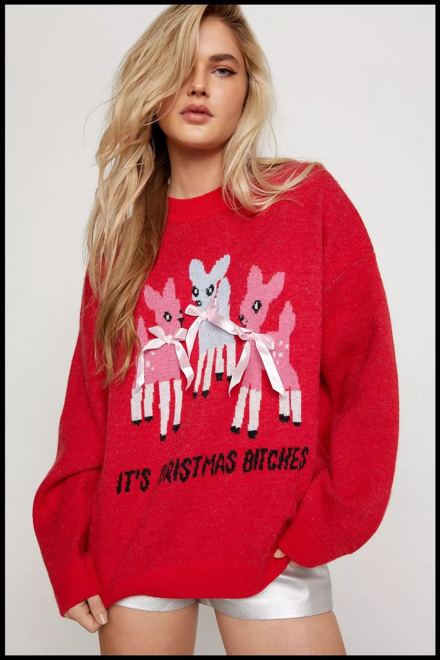 Emmy Lupin Deer Bow Christmas Sweater | Nasty Gal US