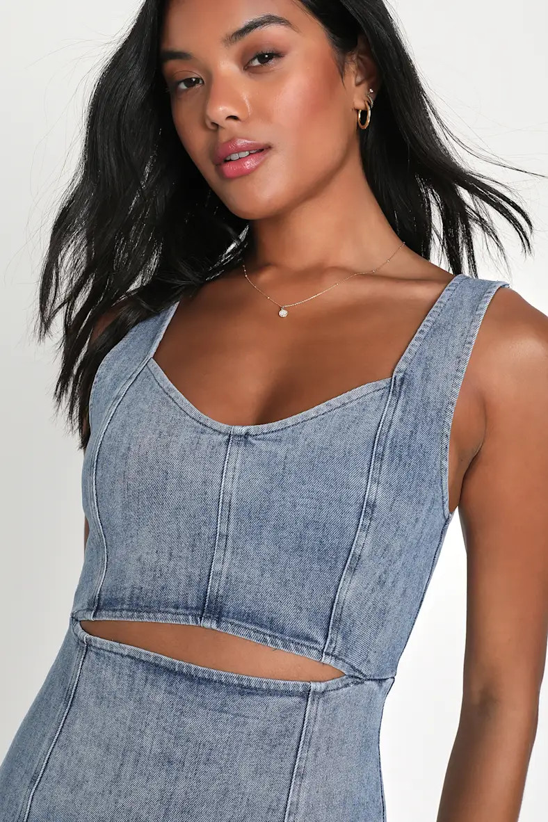 Charming Edge Light Blue Denim Cutout Mini Dress | Lulus
