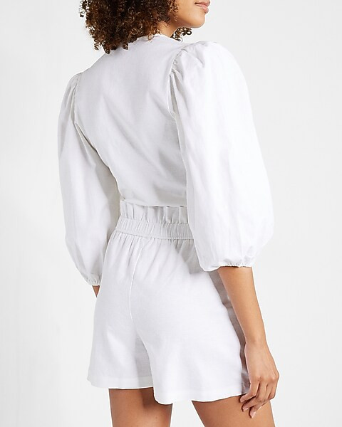 Super High Waisted Linen-Blend Pull On Paperbag Shorts | Express