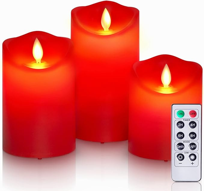 Homemory Red Flameless Candles, Indoor Outdoor Waterproof Flickering Battery Operated LED Pillar ... | Amazon (US)