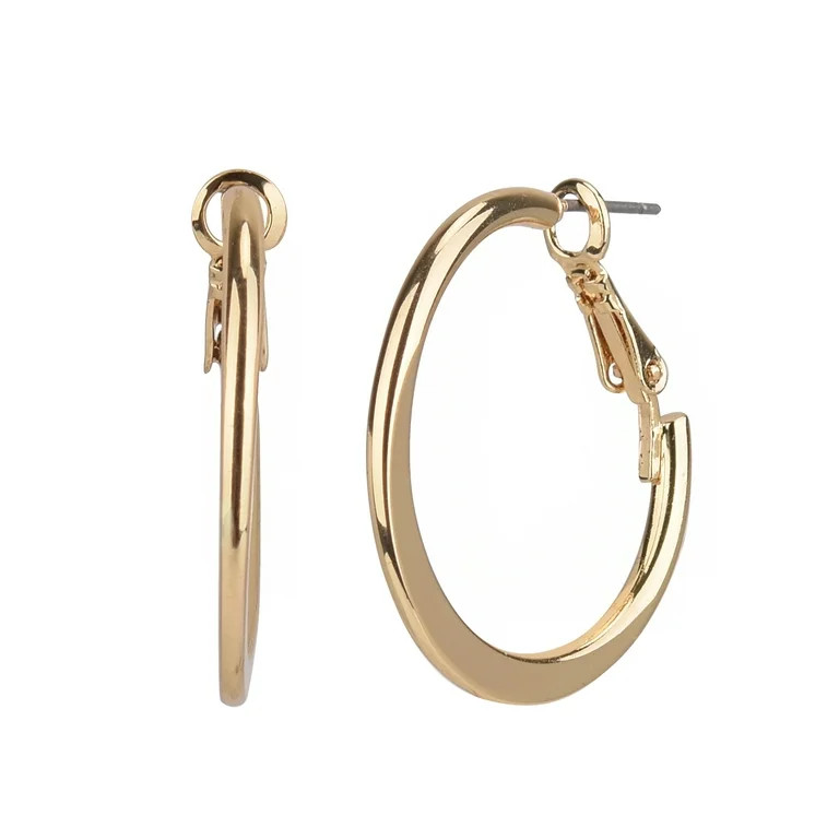 Time and Tru Adult Women's Gold Tone Flat Metal Hoop Earring - Walmart.com | Walmart (US)
