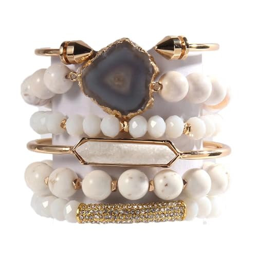 Yomisa 6PCS Natural Boho Beaded Bracelets Bangle for Women,Healing Turquoise Tiger eyes Agate Crystal Gemstone Stone Diamond Chakra Multi Wrap Bohemian Handmade Jewelry Beads Stretch Bracelet Set | Amazon (US)