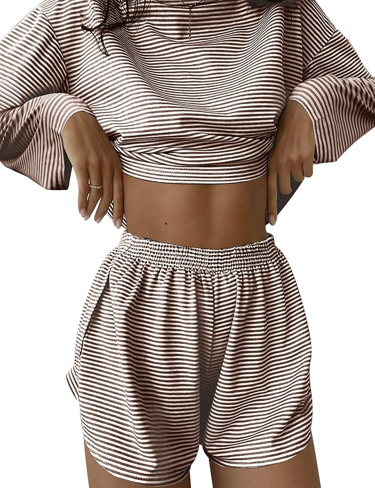 Kistore Womens 2 Piece Pajama Sets Long Sleeve Top and Shorts Sleepwear Pjs Lounge Matching Split... | Amazon (US)