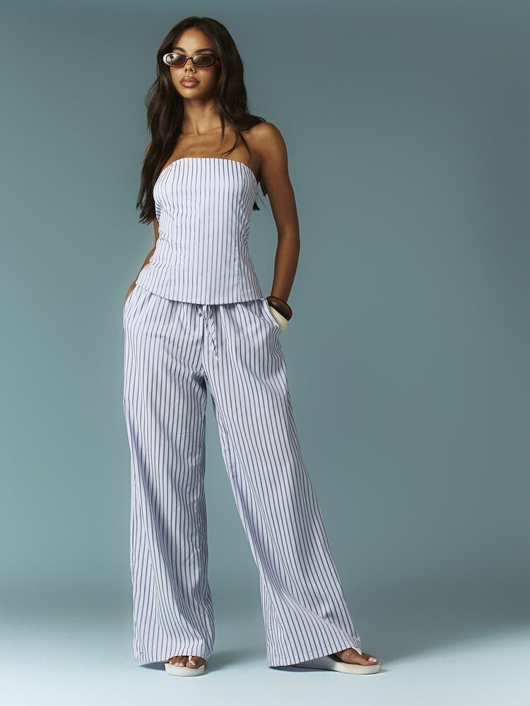 MISSGUIDED Striped Corset Top With Wide Leg Palazzo Trouser Two Piece Coordinating Set | SHEIN
