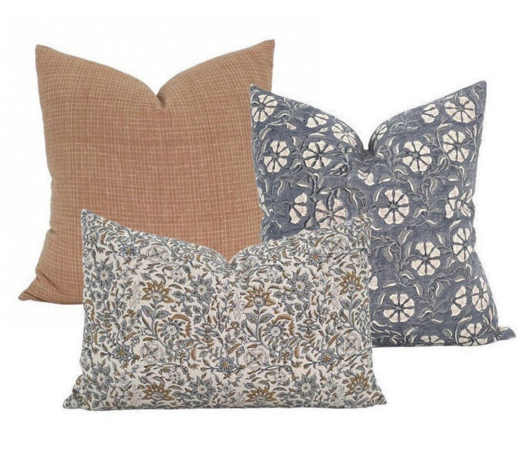 Linen + Cloth Curated Collection "Monroe" // Caramel Check, Surana, Kanan pillows  //  Designer P... | Etsy (US)