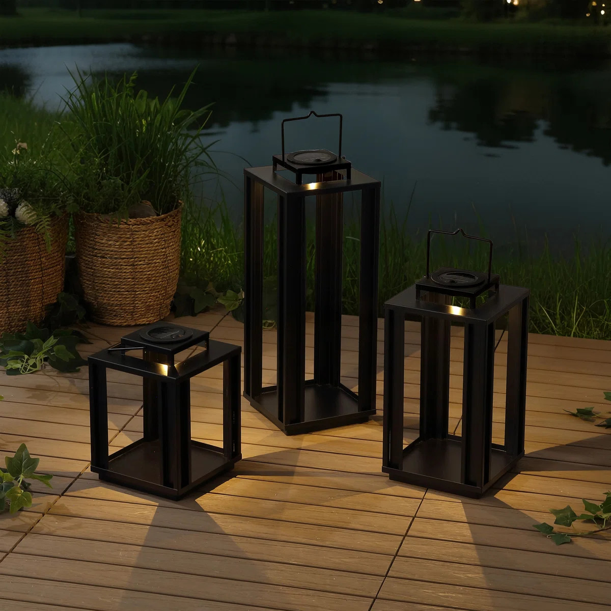 Leland Modern Industrial Integrated Indoor/Outdoor LED Solar Powered Lanterns | Wayfair North America