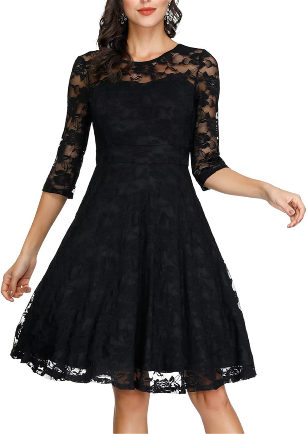 JASAMBAC Women's Vintage Floral A Line Cocktail Party Formal Wedding Guest Lace Dresses | Amazon (US)