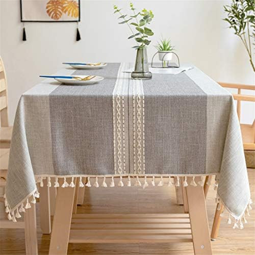 Newisher Rectangle Grey Cotton Linen Fabric Tablecloth with Tassels Heavy Weight Kitchen Dinning ... | Amazon (CA)