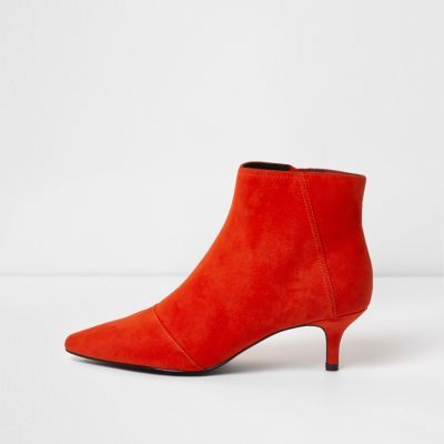 River Island Womens Red pointed kitten heel ankle boots | River Island (US)