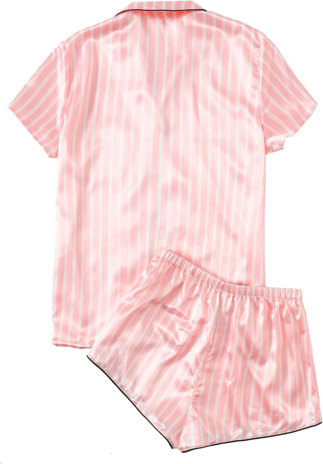 WDIRARA Women's Satin Sleepwear Short Sleeve Button Shirt and Shorts Pajama Set Silky PJ | Amazon (US)