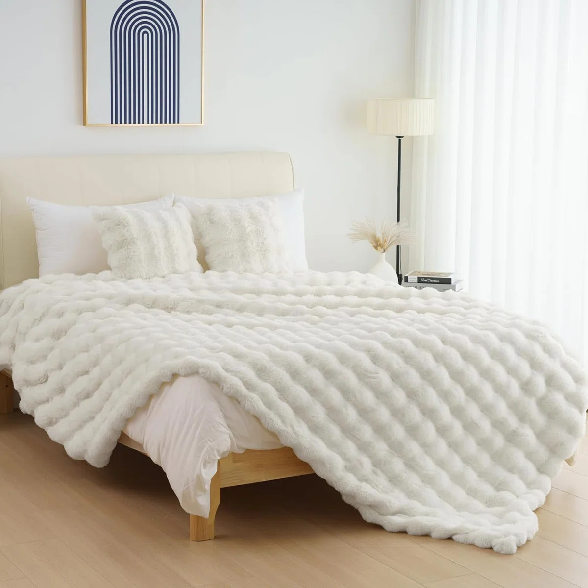 Cozy Warm Luxury Faux Fur Rabbit Throw Blanket, Knitted Soft Thick Furry Cute Plush Reversible Bl... | Wayfair North America