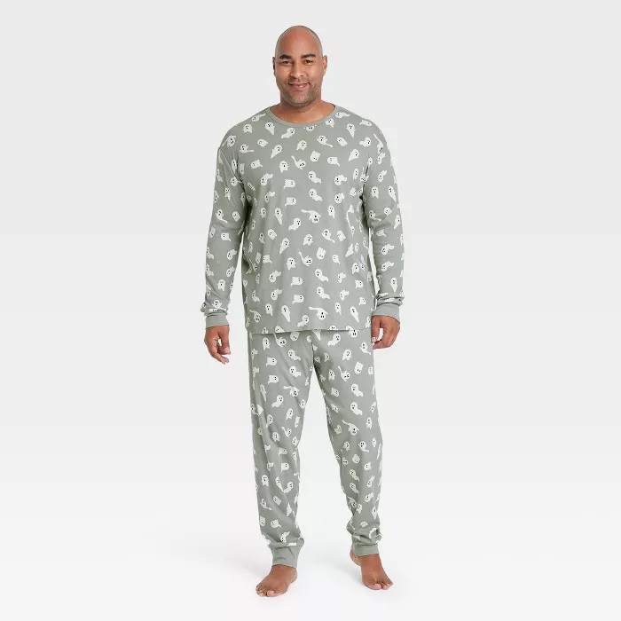 Men's Big & Tall Halloween Ghost Matching Family Pajama Set - Gray | Target