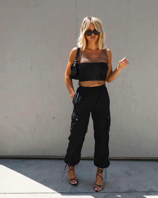 Rockstar Rhinestone Embellished Top - Black | VICI