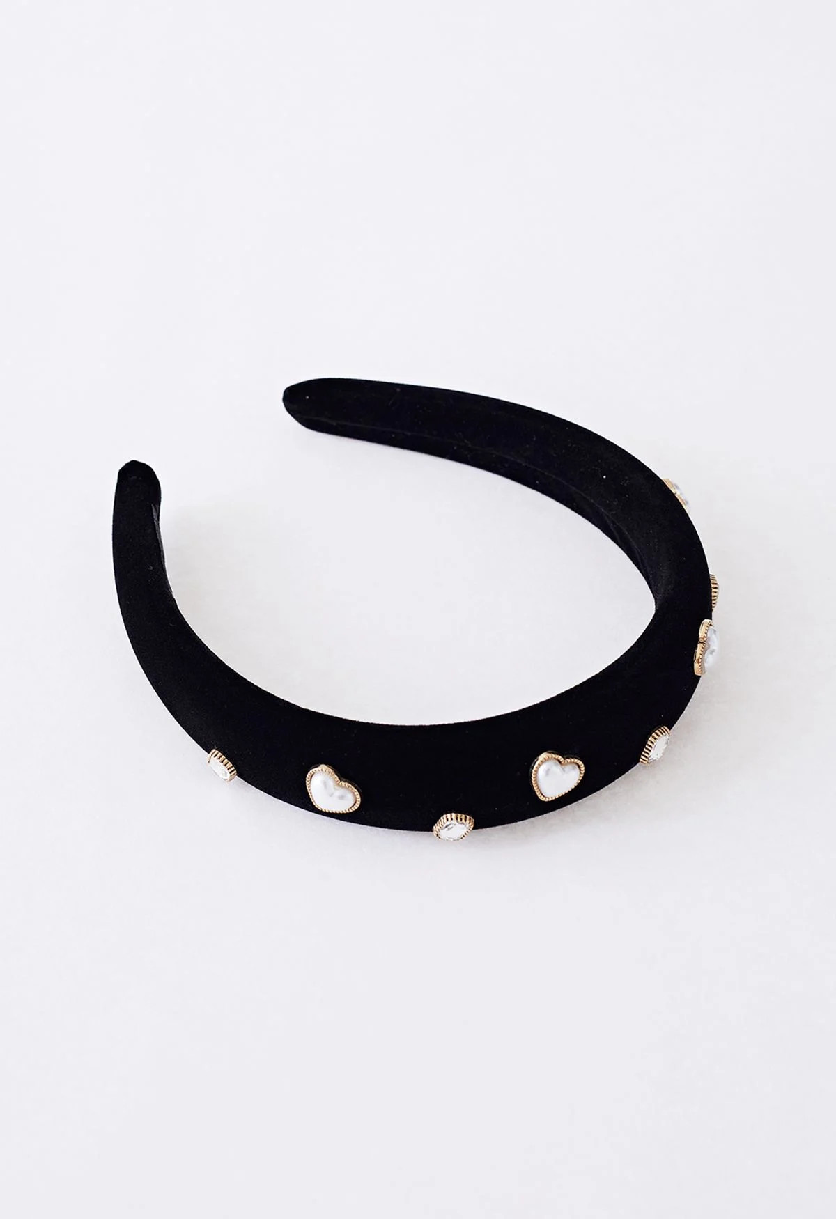 Rhinestone Pearly Velvet Headband in Black | Chicwish