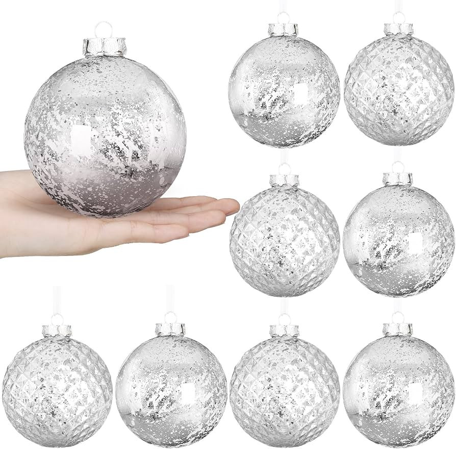 Syhood 8 Pcs Silver Christmas Ball Ornaments 4" Shatterproof Mercury | Amazon (US)