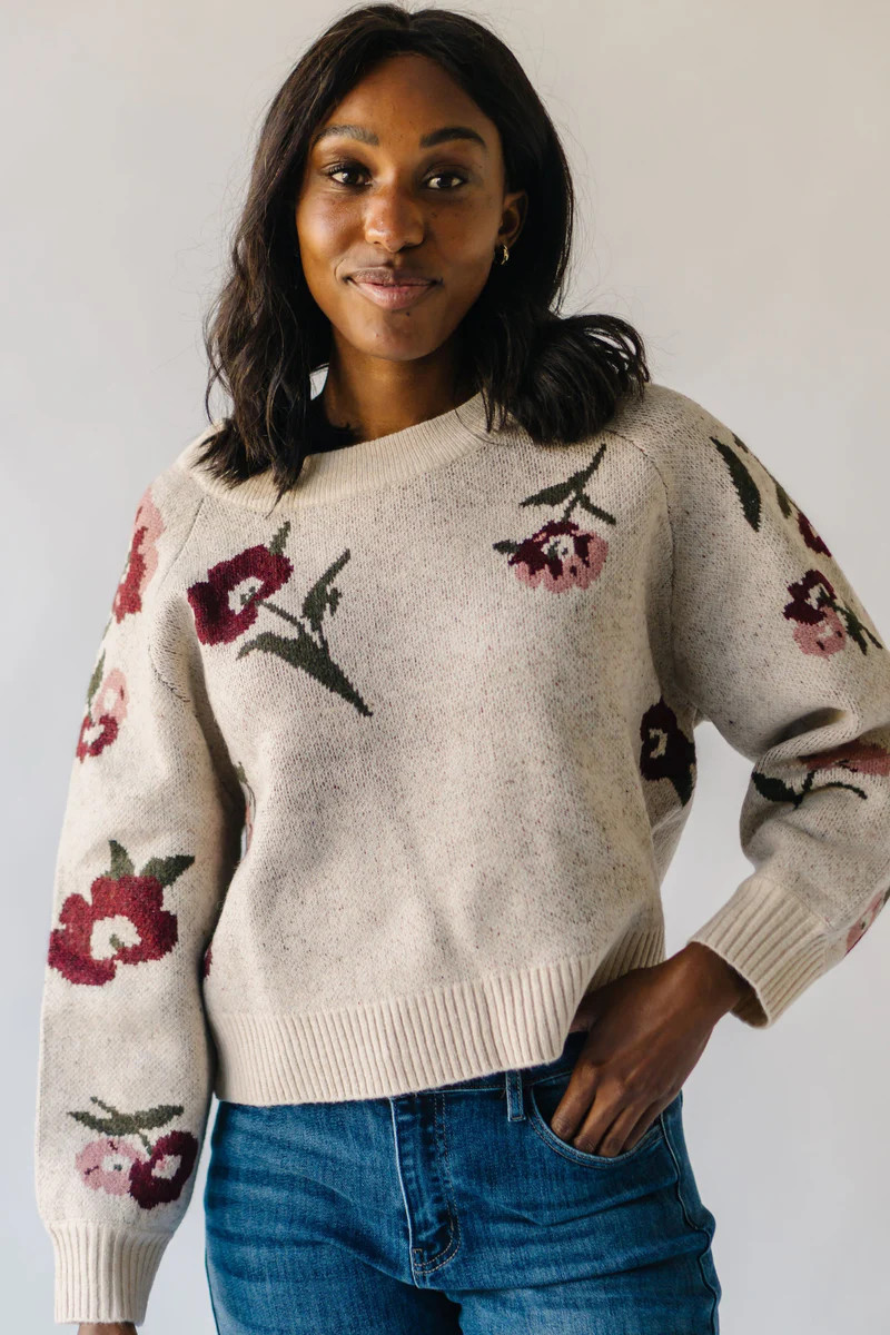 The Rothstein Floral Sweater in Light Taupe | Piper & Scoot