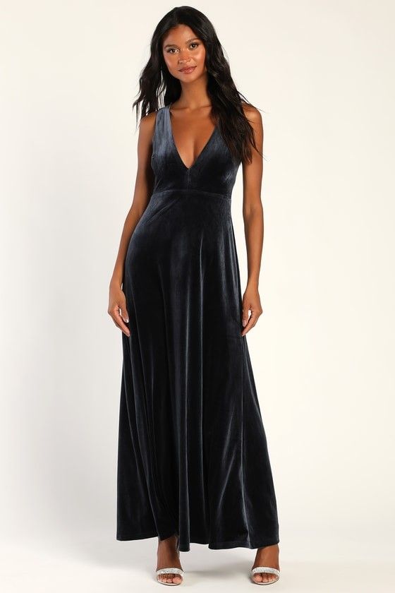 Slate Blue Velvet Maxi Dress | Velvet Dress black tie event dress | evening dress | evening dresses | Lulus (US)