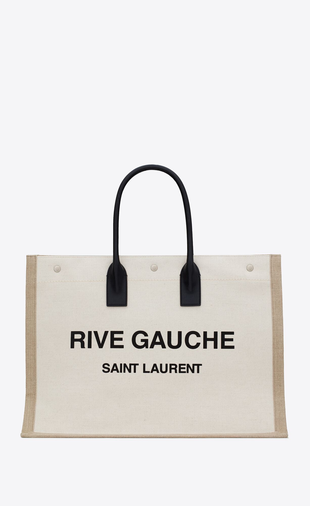 LARGE CANVAS TOTE BAG IN LINEN AND LEATHER EMBLAZONED WITH ‘RIVE GAUCHE’.SPACIOUS EAST/WEST F... | Saint Laurent Inc. (Global)