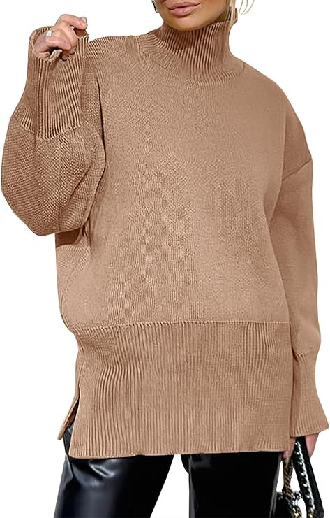 ANRABESS Women's Turtleneck Oversized Sweaters Long Sleeve Chunky Side Slit Tunic Pullover Sweate... | Amazon (US)