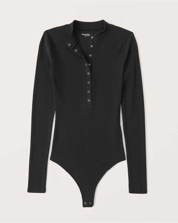 Long-Sleeve Ribbed Henley Bodysuit | Abercrombie & Fitch (US)